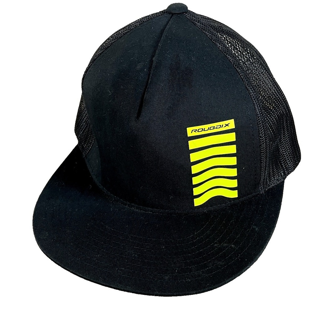 Specialized Roubaix Trucker Hat Mens OSFA Black Neon Yellow Snapback Mesh Cap